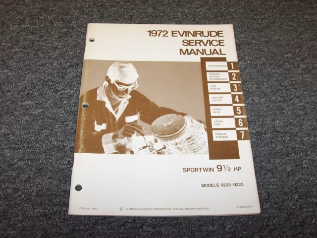 1972 Evinrude 9.5 9 1/2 HP Sportwin Outboard Motor Shop Service Repair Manual