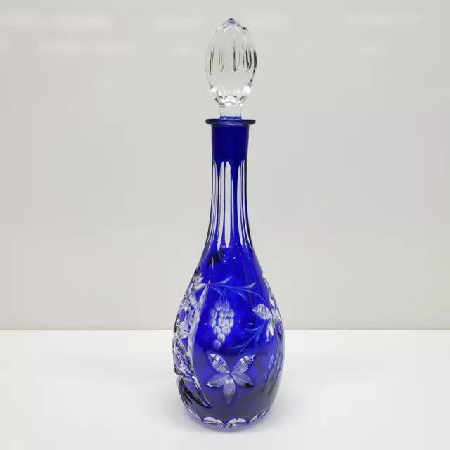 Vintage 1980s Decanter Lausitzer German Cobalt Blue Cut to Clear Crystal.