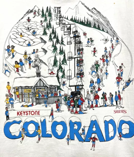 Vtg 90s T-Shirt Colorado Keystone Ski Resort Graphic Art Tee Sz Medium Tourist