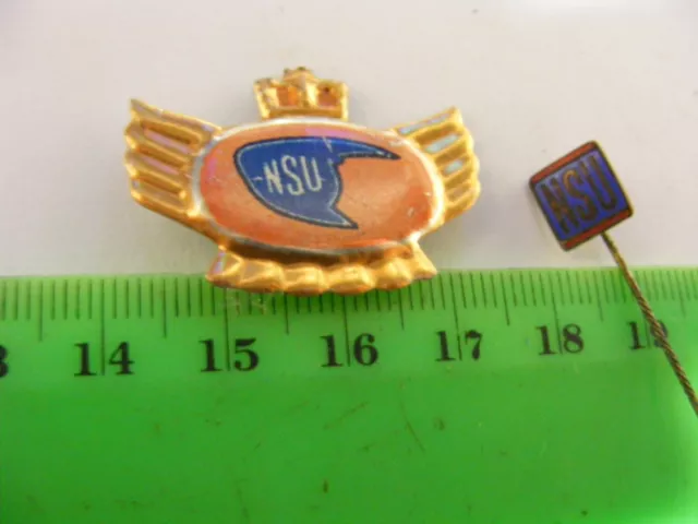 Lot of 2 NSU  Motorcycle very old badges,including 1 enamel stickpin,1 tinplate.