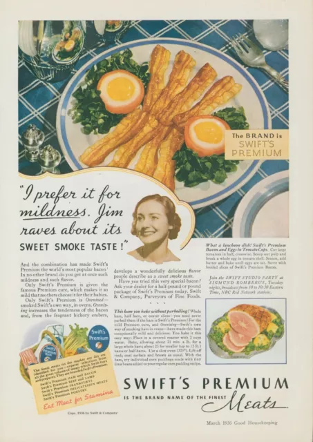 1936 Swifts Premium Meat Bacon Ham Serving Platter Table Vintage Print Ad GH1