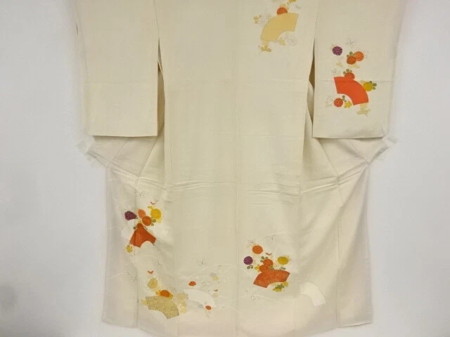 40051# Japanese Kimono / Antique Kimono / Embroidery / Butterfly & Kiku