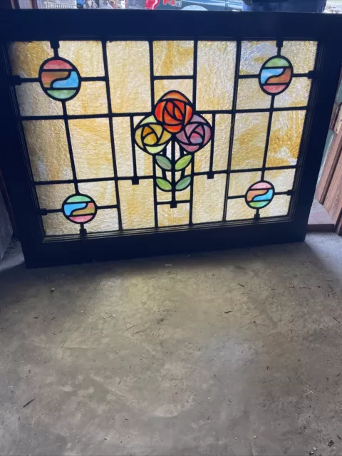 SG 4688 antique deco rose window 34.5 x 25￼