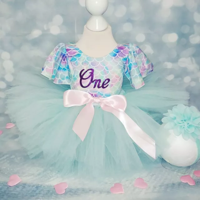Baby Girl First 1st Birthday Mermaid Outfit Tutu Tiara Cake Smash Photo Shoot