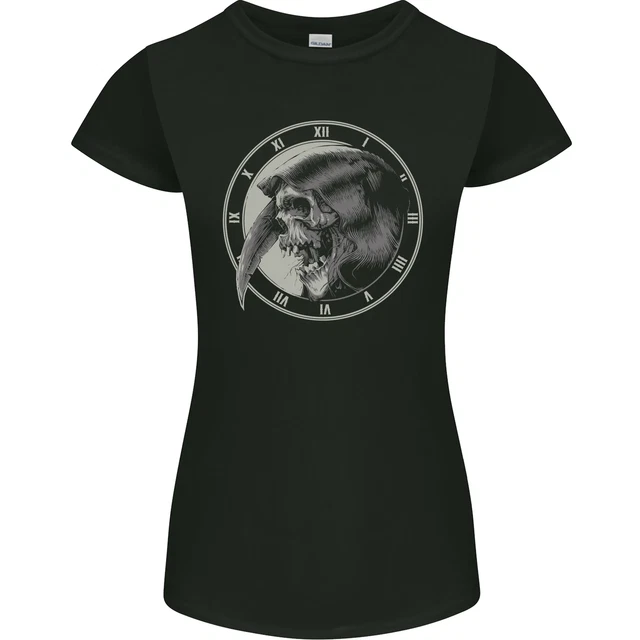 Grim Reaper Orologio Teschio Biker Gotico Demone Donna Petite Cut T-shirt