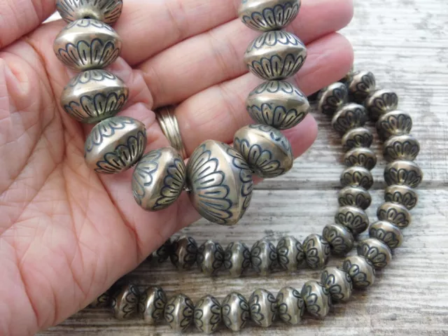 Vtg GRADUATED NAVAJO PEARL BEAD Necklace Old Pawn 224g STERLING SILVER WS 32"