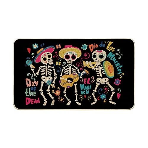 Dia De Los Muertos Sugar Skull Decorative Doormat Black, Seasonal Fall Day of