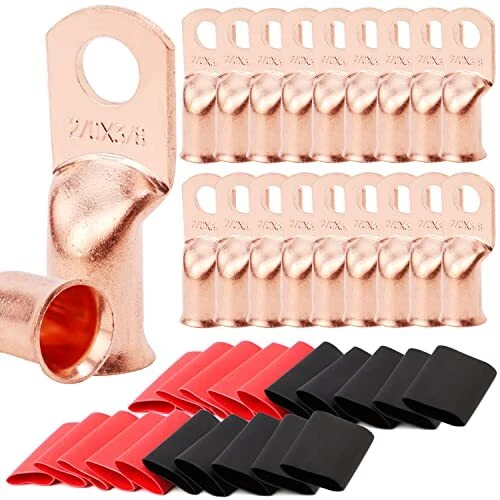 20pcs 2/0 AWG-3/8" Battery Lugs,Copper Wire Lugs,Heavy Duty Battery Cable