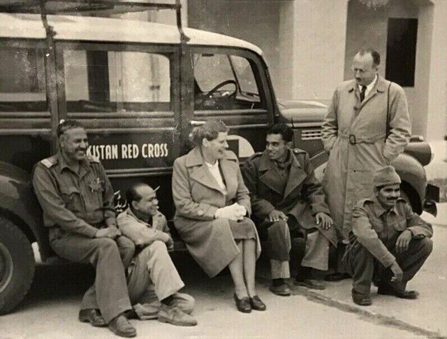 Vintage Photo Pakistan Red Cross Local Workers Medical Vehicle Van Truck
