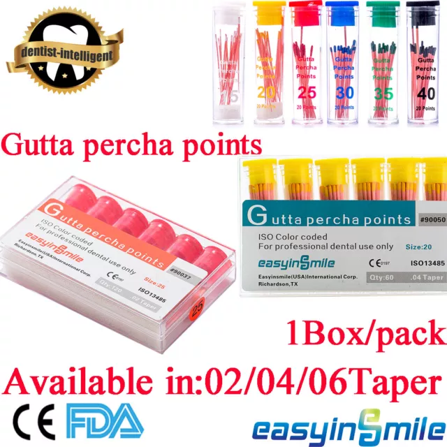 Endodontic Gutta Percha Points Dental Endo Root Canal .02/.04/.06 Taper 1Box