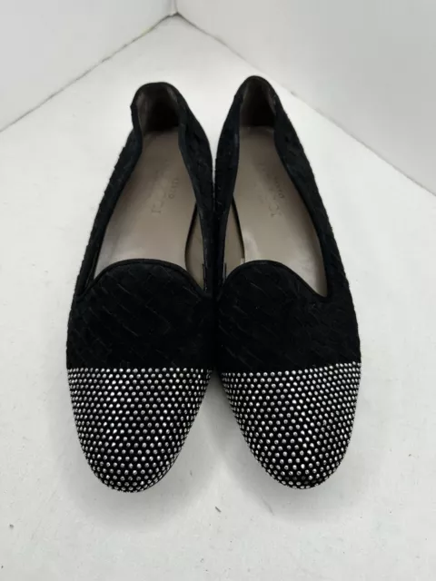 Sesto Meucci Black Suede Woven Slip On Flats Silver grommet Women Sz 7.5