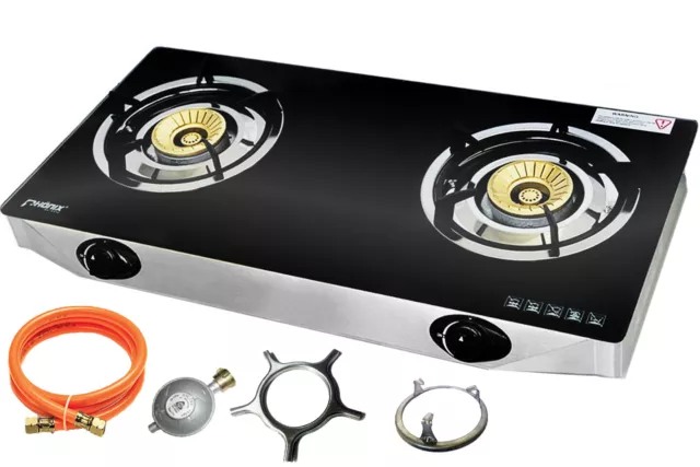 PS-2 Gaskocher 2 flammig 8 KW Glas Propan Campingkocher mit Zündsicherung