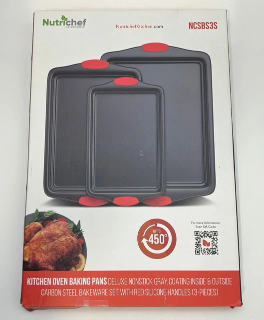 Juego de utensilios de cocina antiadherente gris acero al carbono de 3 piezas horno de lujo