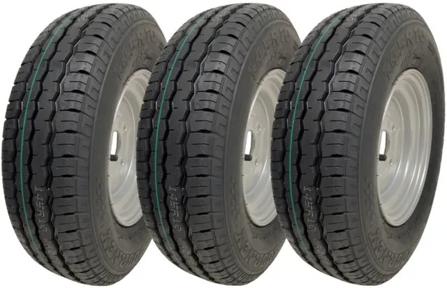 145R10 Trailer Tyres & Wheels 4x100mm PCD 84/82N Load Capacity 500kg (Set of 3)