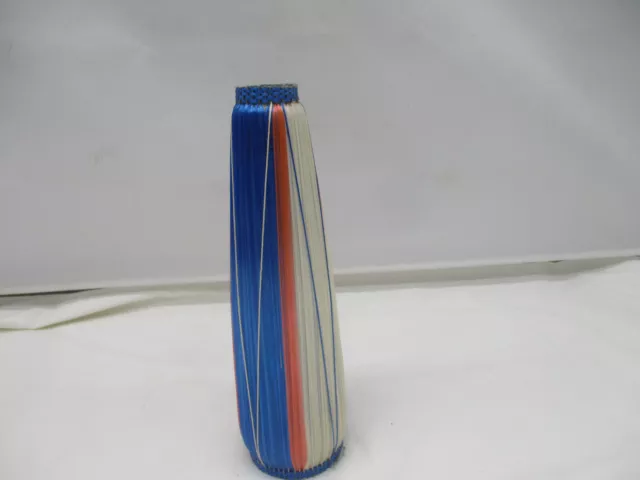 Vintage/Retro Glas Vase – Handarbeit DDR – Verziert mit Schnüren „Blau/Weiß/Rot"