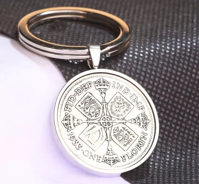 Florin/Two Shilling Luxury Keyring - Choose the Year & Colour Metal - Birthday