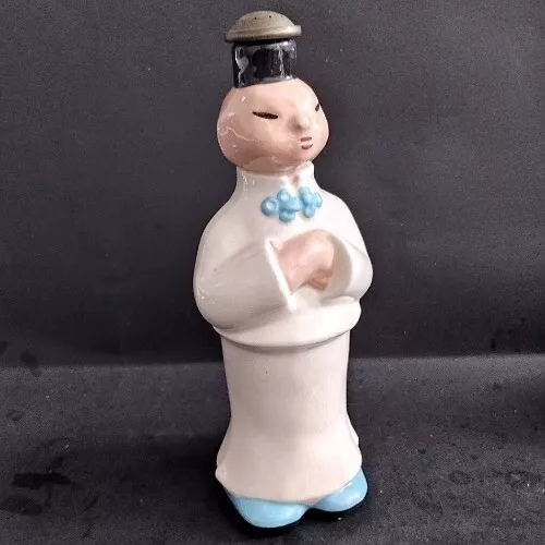 Vintage Ceramic Chinese Laundry  Water Sprinkle Bottle Asian Man  White 8.5”