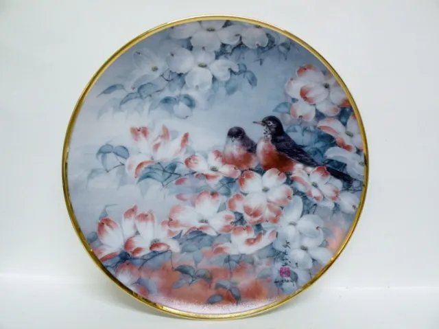 Franklin Mint Collector Display Plate - Robins in Dogwood vgc (8 1/8") J. Cheng
