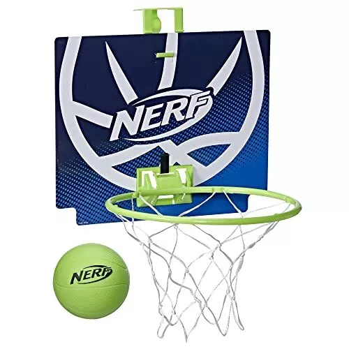 NERF Nerfoop, The Classic Mini Foam Basketball and Hoop - Hooks On Doors, Blue NERF Nerfoop, The Classic Mini Foam Basketball and Hoop - Hooks On Doors, Blue