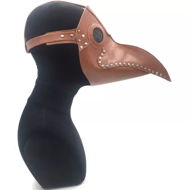 Brown leather Halloween masquerade dance punk plague doctor long nose beak mask