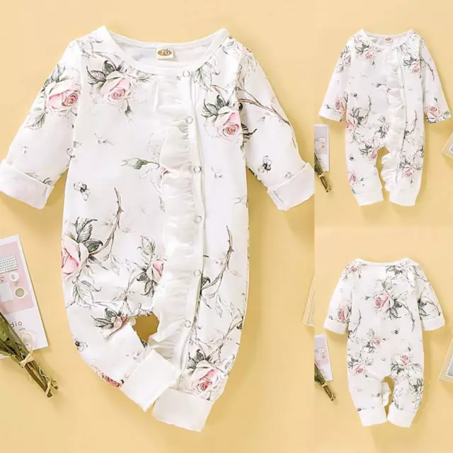 Baby Girl Floral Ruffle Romper Bodysuit Jumpsuit Playsuit Clothes Newborn Outfit