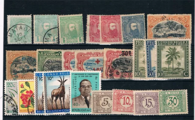 Congo Belga. Conjunto de 24 sellos nuevos o usados