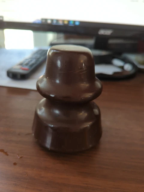 Vintage Ceramic unmarked Electric Porcelain Insulator dome Top brown