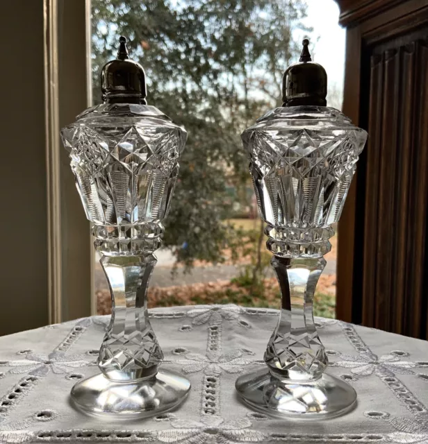 Hawkes American Brilliant Cut Glass & Sterling Salt & Pepper / Brunswick Pattern