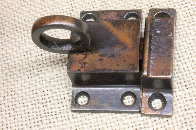 old Cabinet Cupboard Latch Catch Rustic Copper Iron Ring Pull 1 7/8” vintage