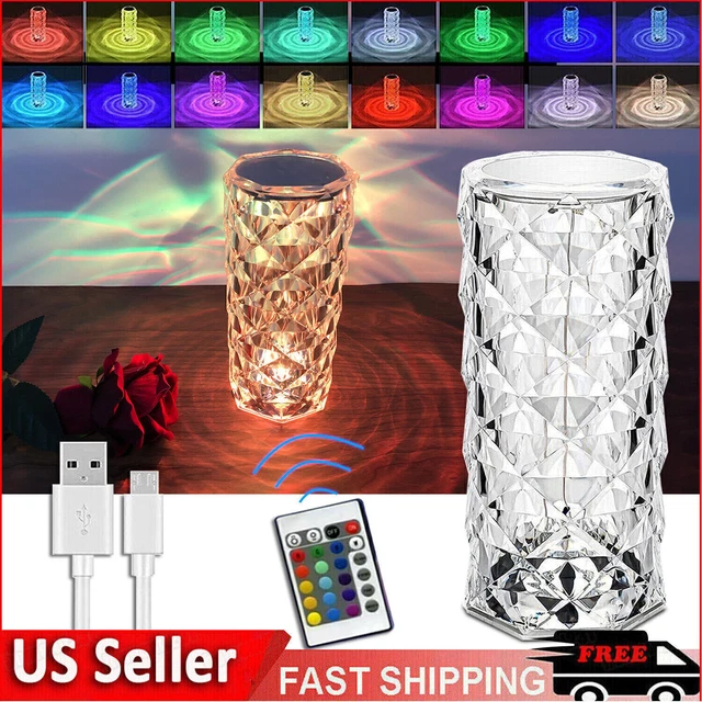 LED Crystal Table Lamp Diamond Rose Night Light Touch Atmosphere Bedside Bar