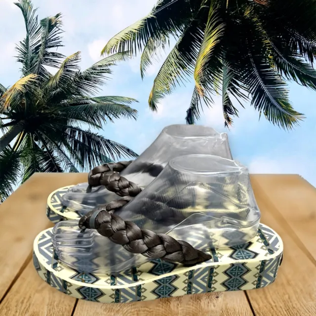 Muk Luks Women's Sierra Fair Isle Wedge Pewter Grey Flip Flop Sandal US Size 8.5