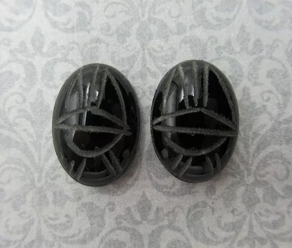 18X13mm Scarab Cabochon Black Obsidian Natural Stone Beetle Egyptian Symbol 2 pc