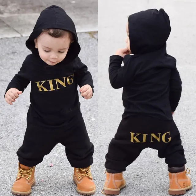 Newborn Kids Baby Boy "KING" Hooded Romper Bodysuit Jumpsuit Clothes Outfits Set