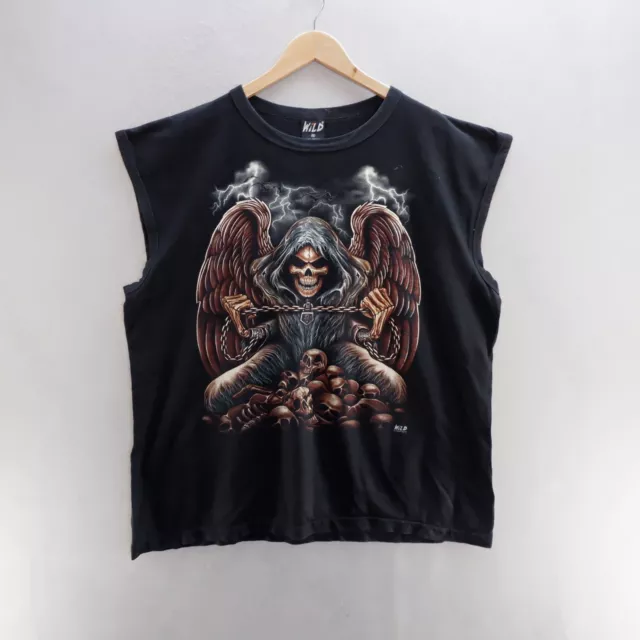 WILD T Shirt XL Black Graphic Print Reaper Gothic Sleeveless Cotton Mens