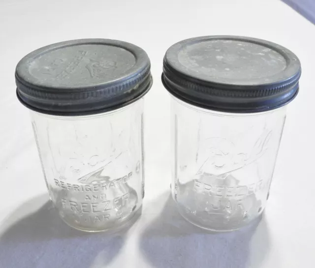 2 Vtg Ball Refrigerator/Freezer Jars w/Zinc Lids 5" 2 Vtg Ball Refrigerator/Freezer Jars w/Zinc Lids 5"