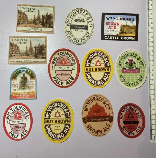 12 Old William Younger Edinburgh Brewery Beer Labels Inc Mixed Bottlers Lot 5