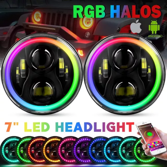 7''Inch RGB Halo LED Headlights DRL Lights Combo Kit For Jeep Wrangler GQ PATROL