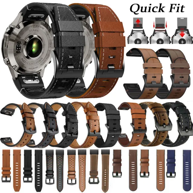 Quick Fit Leather Watch Band Strap For Garmin Fenix 7 7X 6 6X Pro 5 5X 965 935