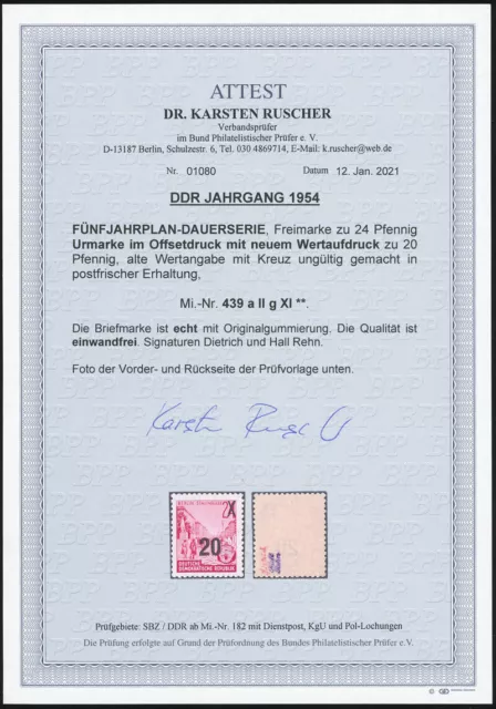 DDR, MiNr. 439 a II g XI, tadellos postfrisch, Fotoattest Ruscher, Mi. 2600,- 3