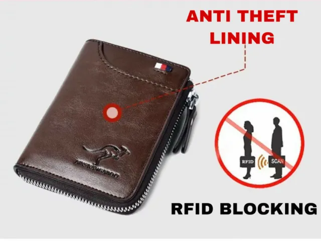 Mens Womens Wallet Credit Card Holder Leather RFID Blocking Zipper Pocket Purse 11