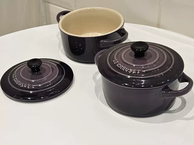 2 x Le Creuset Mini 0.25L/8oz Dark Purple Casserole Dishes STUNNING QUALITY PAIR