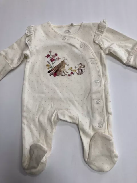 Preemie baby girl footie  UK's NEXT off white w/embroidery & shoulder ruffle