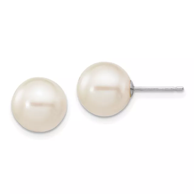 10k White Gold 9-10mm White Round FW Cultured Pearl Stud Post Earrings 9.5