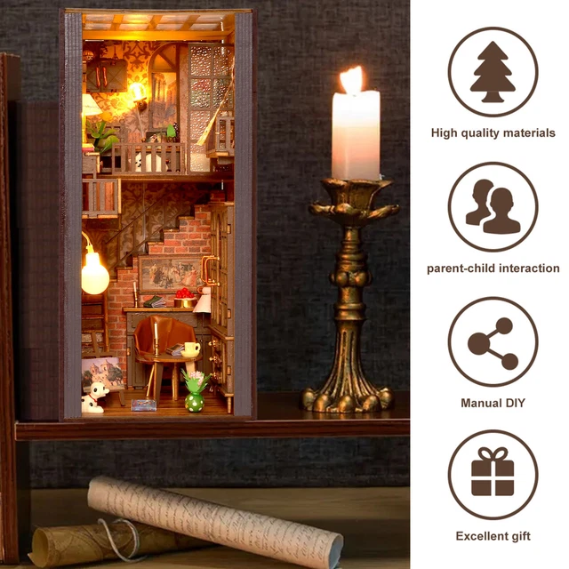 DIY BOOK NOOK Kit LED Light 3D Wooden Puzzle Book House Building Kit