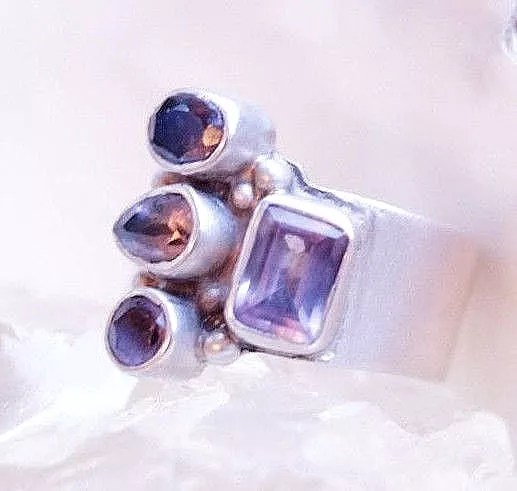 Massiv Breit 1,7 cm Solitär Silberring 56 Handarbeit Amethyst Lila Ring Silber