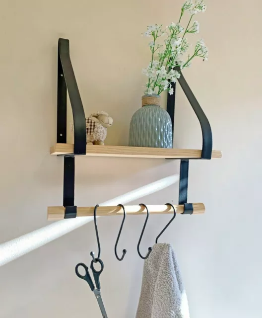 Wall Shelf Storage Hooks Towel Bar Rail Bathroom Kitchen Organise Utensils Mugs