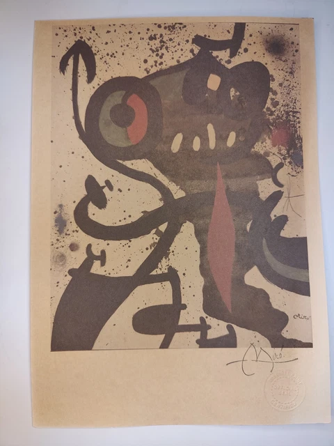 Joan Miro Handsigned Print Poster Litograph with Stamps on the Back