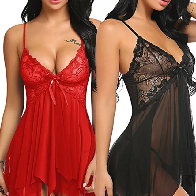 Women Ladies Sexy Valentine Lingerie Lace Babydoll Sleepwear Underwear Nightwear