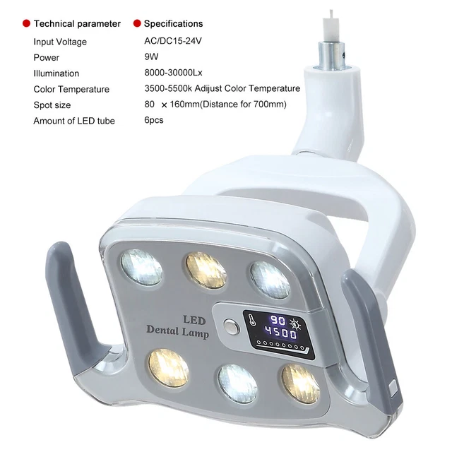 9W Dental Surgical Operation Light Shadowless Oral Lamp For Chair 6 LED 15-24V