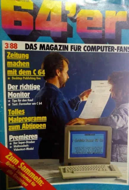 64er (64´er) 03/88 März 1988 C64 Commodore  (DTP, Monitore) Computer Magazin